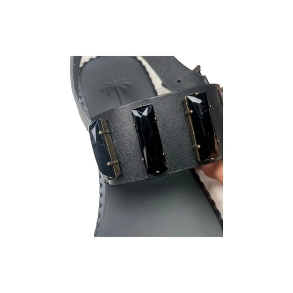 Tomas Maier Black Jewel Sandal Toe Loop Ring Gladiator Flat Boho Size 8 - Picture 10 of 13